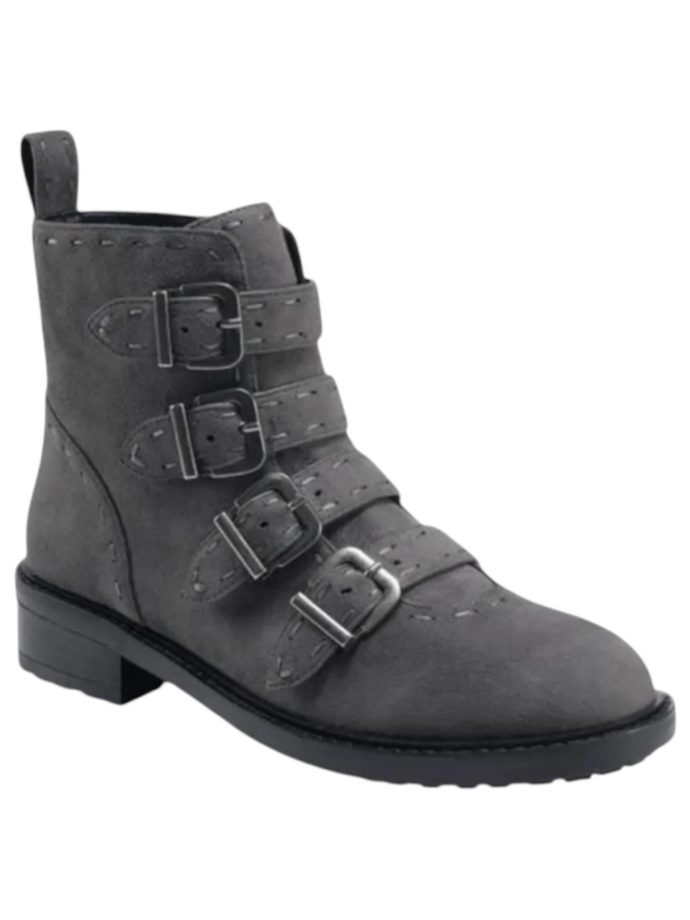 Aerosoles Arezzo Grey Faux Suede Multi Buckle Ankle Booties Size 6 NWOB